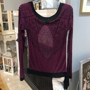 NEW Vintage Y2K Open Back Sequin Long Sleeve Graphic Boho Tunic Shirt Blouse Top